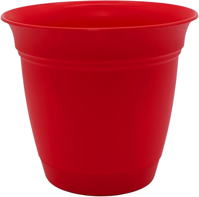 The HC Companies Eclipse Round Planter with Saucer - Outdoor & Indoor Plant Pot with Drainage Holes - Lightweight, UV-Resistant Plastic Pots for Plants, Flowers & Herbs (8" Red, Pack of 1)