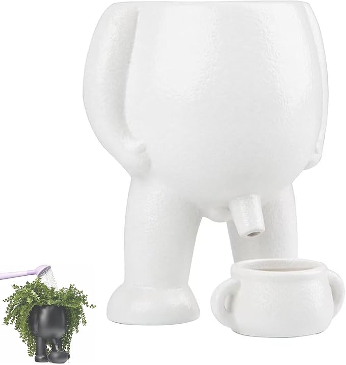 Funny Peeing Plant,5.4 Inches Ceramic Funny Body Plant Pot,Penis Planter,Novelty Peeing Plant Pot with Drainage,Pot Gift for Home Plant Enthusiasts, Friends, Family Or Colleagues Home Decor (White)