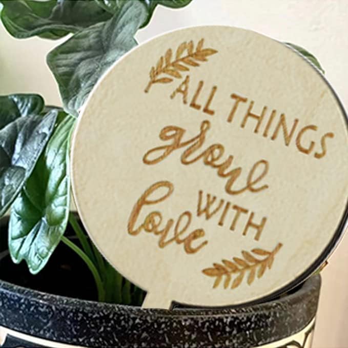 Plant Labels All Things Grow with Love Tags Thank You for Helping Me Grow Plant Markers,Round Plant Stakes Labels Wooden Succulent Tag for Seed Flowers Garden Potted Plants,30 Pack