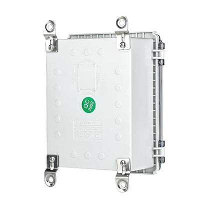 Small Waterproof Electrical Junction Box，IP67 Waterproof Clear ABS Plastic Enclosure Boxes for Outdoor Garden with Hinged Cover, Mounting Plate, Wall Brackets, Cable Glands (8.7"x6.7"x4.3" Clear)