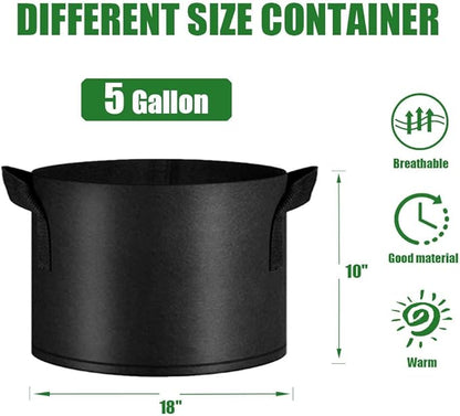 5-Packs 5 Gallon Plant Grow Bags, Heavy Duty Thickened Nonwoven Fabric Pots with Handles,Garden Grow Bags, Heavy Duty Gardening Planter bag for Vegetables Flowers Fruits, Black,Set of 5 (5gallon)