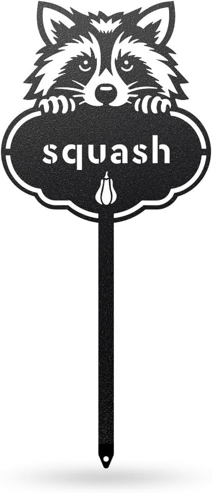 RealSteel Rocky The Raccoon Plant Markers – Cute Metal Garden Labels for Herbs & Vegetables | Outdoor Steel Plant Stakes for Garden, Greenhouse & Raised Beds | Gardening Gift | USA (SQUASH-B-6X13)