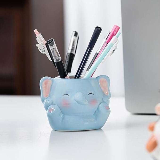 DIYOMR Cute Animals Planter, Mini Ceramic Cartoon Animal Shaped Succulent Flower Pot Indoor Air Plants Holder, Smooth Shiny Decorative Flower Cactus Planter - Plants Not Included (Baby Elephant)