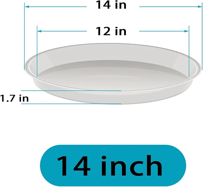6 Pack of Plant Saucer 14 Inch (12 Inch Base), 14 Inch Plant Saucer, Plastic Plant Trays for Pots, Plant Saucers for Indoors Round, Planter Tray for Planter 11"/12"/13" (14", White)