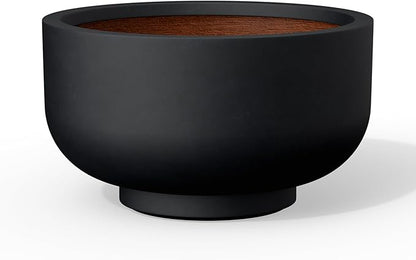 Kante 13.8 Inch Dia Concrete Bowl Planter, Large Tapered Bottom Plant Pot with Drainage, Smooth Black Finish with Painted Interior, Ideal for Porch, Home, Garden, Patio