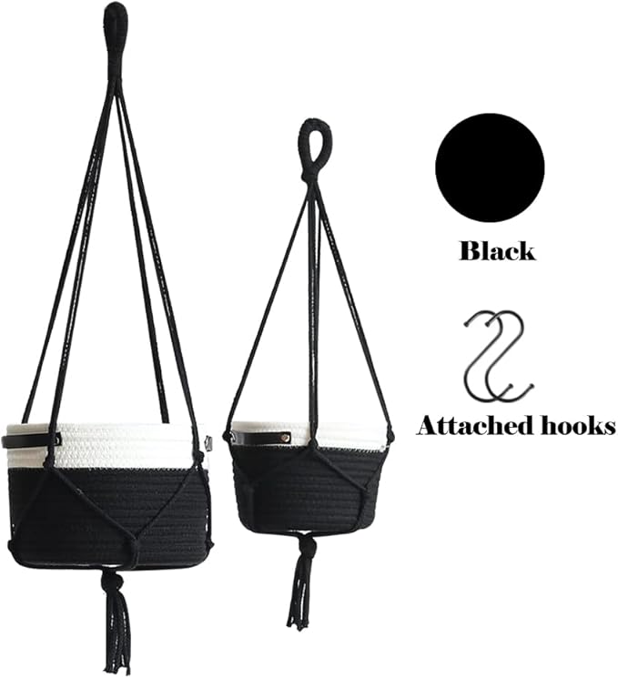 2Pack Hanging Flower Pots Plant Hangers,Wedding Party Birthday Gift Storage Baskets Home Garden Hanging Planter, Waterproof Lining Hydroponic Plant Pot-Black