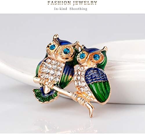 Rhinestone Owl Brooch Pin for Women Cute Big Cartoon Cat Eye Stone Owl Bird Brooch Unique Double Owl Brooch Pin Clothes Bag Hat Dress Jewelry