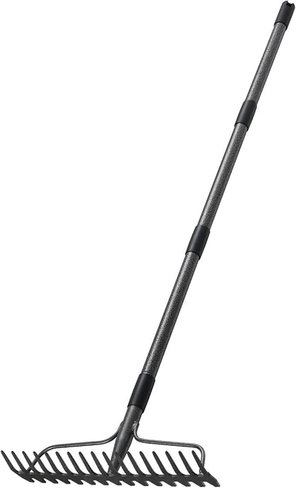 77'' Bow Rake ，17 Tines Metal Head Rakes with Stainless Steel Handle，Heavy Duty Garden Rake for Loosening Soil Gathering Leaf Leveling Lawn Farming Land Management Yarn Thatch Rake