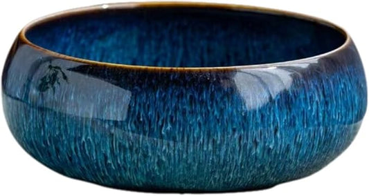 Lotus Bowl Planter, Lotus Bowls for Planting in Water Indoors, Bonsai Bowl Lotus Flower Seeds, Ceramic Planters for Indoor Plants (Dark Blue)