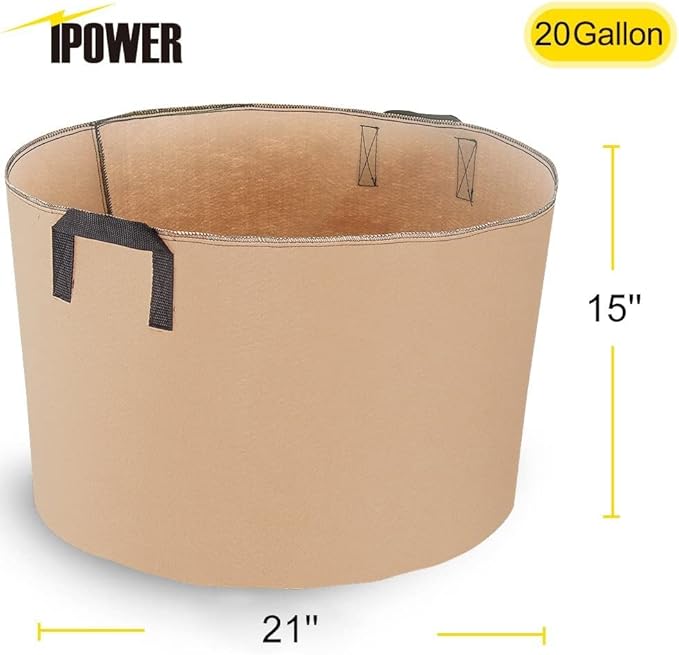 iPower Plant Grow Bag 20-Gallon 5-Pack Heavy Duty Fabric Pots, 300G Thickened Nonwoven Aeration Durable Container, Nylon Strap Handles for Gardening, Planting Tomatoes, Herbs, Flowers, Tan