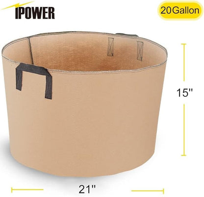 iPower Plant Grow Bag 20-Gallon 5-Pack Heavy Duty Fabric Pots, 300G Thickened Nonwoven Aeration Durable Container, Nylon Strap Handles for Gardening, Planting Tomatoes, Herbs, Flowers, Tan