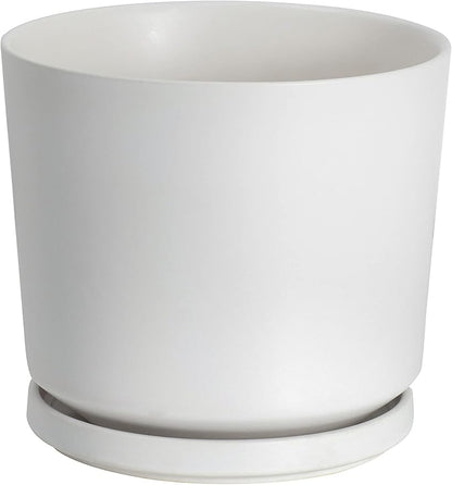 Ekirlin 7 inch Plant Pots,Ceramic Flower Planters Indoor,Modern Succulents Containers with Drain Hole Saucer,Decorate Home,Office & Outdoor (White)