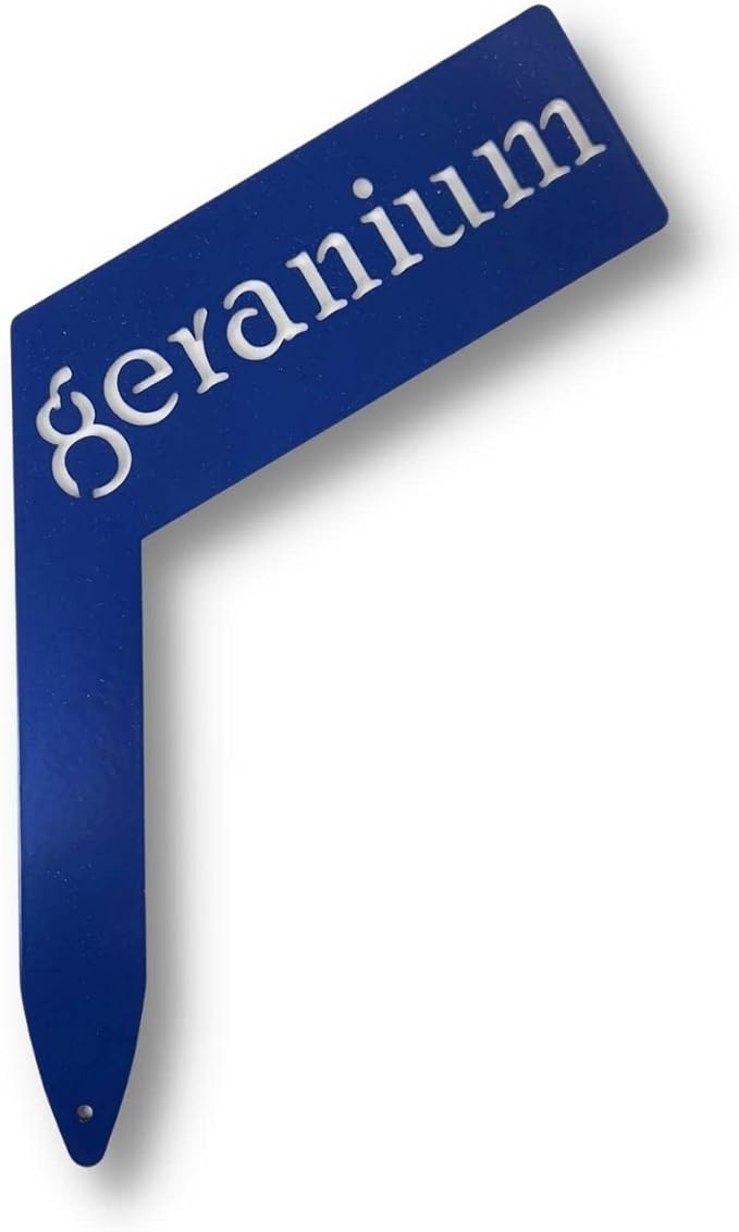 Planter Size Small Metal Garden Plant Vegetable Flower or Herb Markers 13.5 Inches Tall (geranium, Blue)