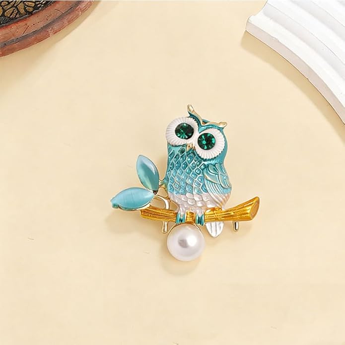 Rhinestone Owl Brooch Pin for Women Cute Big Cartoon Cat Eye Stone Owl Bird Brooch Unique Double Owl Brooch Pin Clothes Bag Hat Dress Jewelry