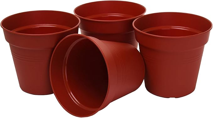 Mintra Home Garden Pots 4pk - Flowers, Herbs, Plants, Indoor, Outdoor, Colorful, Wholesale, Bulk (Burgundy, 15cm Diameter (5.9in))