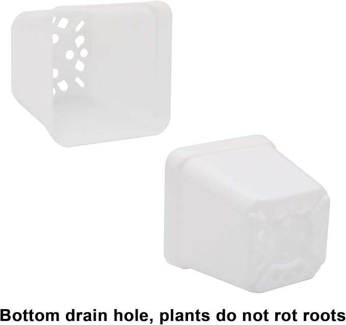 Pastic Nursery Pots 2.7 Inch 100 Pcs White Square Plant Pot Thick Balck Starter Container for Starting Seedlings or Succulents