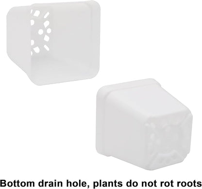 Pastic Nursery Pots 2.7 Inch 100 Pcs White Square Plant Pot Thick Balck Starter Container for Starting Seedlings or Succulents