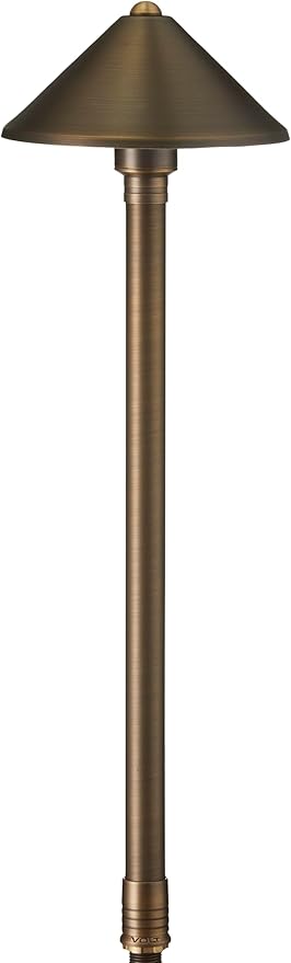 VOLT 15-Pack 12V Solid Brass Conehead Path Lights (7" Shade, 25" Tall) for Low Voltage Landscape Lighting on Outdoor Pathway, Walkway, Garden, Driveway or Patio