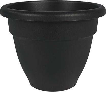 The HC Companies Caribbean Planter Pot - Outdoor & Indoor Plant Pot with Drainage Hole & Plug - Rolled Rim Plastic Pots for Plants & Flowers - Decorative Plant Pot (6" Black, Pack of 1)