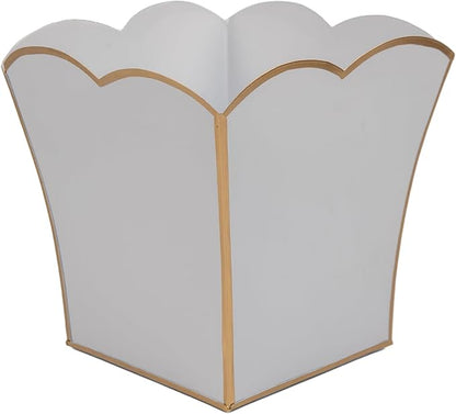 Jaye's Studio Decorative Square Cachepot Flower Pot, House Plant Pot Indoor, Modern Scalloped Planter, Boho Planter, Metal Pot - Floor, Tabletop, Porch & Window Planter for House Decor (White, 8")