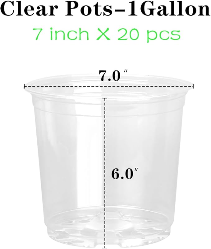 20 Pack 7 Inch Clear Nursery Pots for Plants, Clear Plant Pots with Drainage Holes, Flexible Plastic Nursery Pots Variety Pack, Seedling Planter Seed Starter Pots(7 INCH)