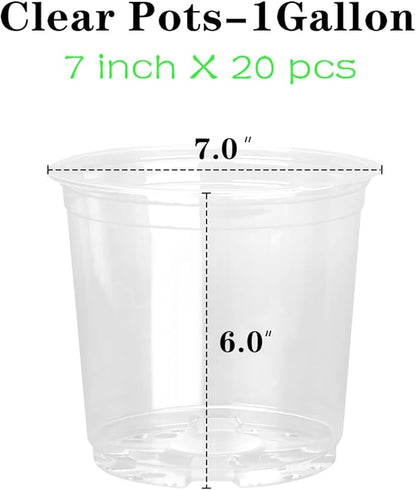 20 Pack 7 Inch Clear Nursery Pots for Plants, Clear Plant Pots with Drainage Holes, Flexible Plastic Nursery Pots Variety Pack, Seedling Planter Seed Starter Pots(7 INCH)