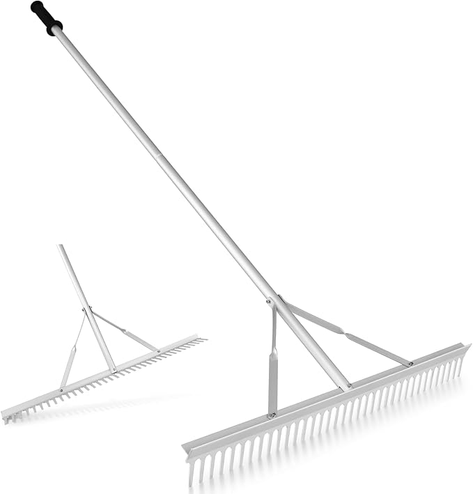 Goplus Landscape Rake 36 Inch, Aluminum Rake Head w/36 Tines and 68" Long Non-Slip Handle, Yard Rake Tool for Loosening & Leveling Soil, Beach Garden Lawn Care, Collecting Leaves