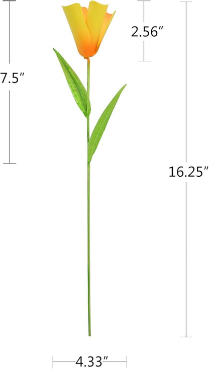 4Pcs Metal Flower Garden Stakes, 16.25" H Rustic Tulips Yard Stake Decorative Spring Outdoor Garden Decor Planter Flower Pot Metal Flower Stick for Patio,Lawn,Yard,Pathway (Tulips)