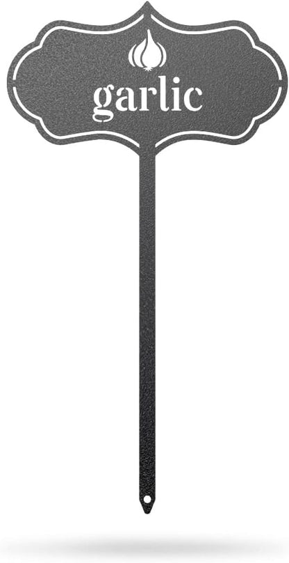 RealSteel Metal Seed & Plant Markers – Elegant Indoor & Outdoor Garden Stakes – Durable Herb, Vegetable & Fruit Plant Labels for Pots, Raised Beds & Greenhouse – Farmhouse Garden Gift - (Garlic)