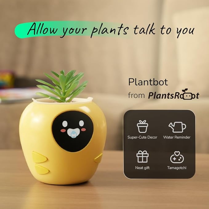 New 2026 Ai Smart Planter – Extra Large Interactive Plant Pot, Pet Plantagotchi, robot, Leafypod and Plantiboy, Robot Flower Pot with Feelings, Indoor Flowerpot with Water, Digital Gifts (Yellow)