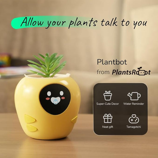 New 2026 Ai Smart Planter – Extra Large Interactive Plant Pot, Pet Plantagotchi, robot, Leafypod and Plantiboy, Robot Flower Pot with Feelings, Indoor Flowerpot with Water, Digital Gifts (Yellow)