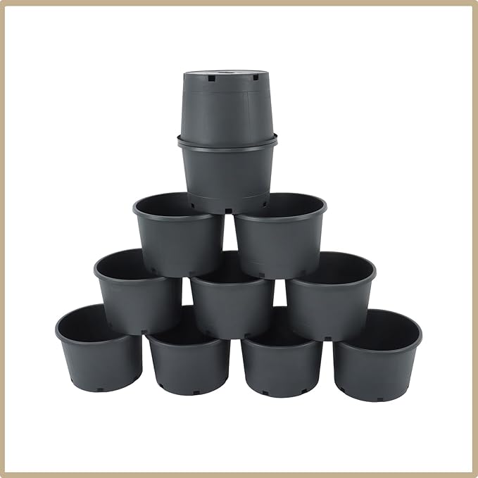 5 Gallon Black Nursery Pot, Durable Polypropylene Material, Drainage Holes, Wide Grip Rim, Ideal for Indoor or Outdoor Plants