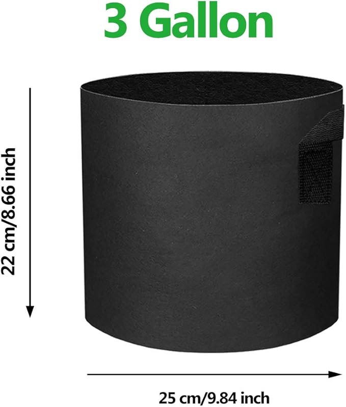 5 Pack 3 Gallon Grow Bags - Black Breathable Fabric Pots Heavy Duty Aeration Fabric Pots Thickened Nonwoven Fabric Pots Plant Grow Bags with Handle