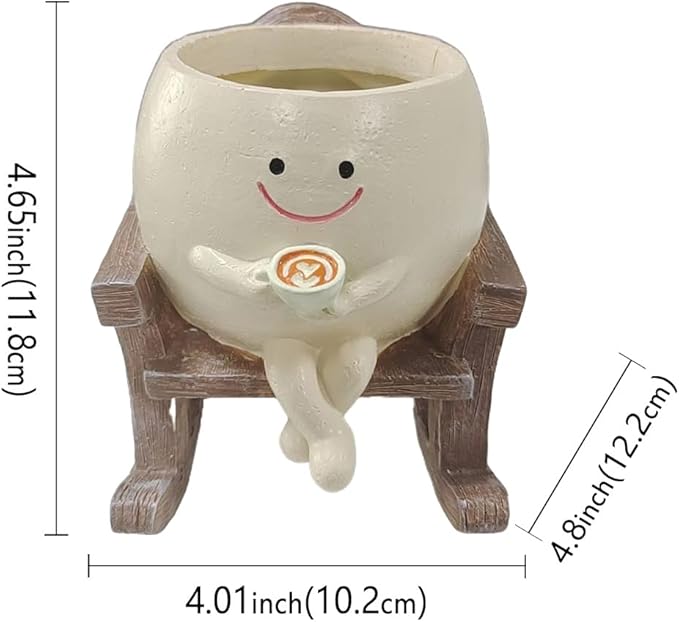 Smiley Flower Pot, Sitting Rocking Chair Relax, for Succulent Plant Pot, Suitable for Indoor and Outdoor, Gifts for Friends and Christmas, with Drainage Holes