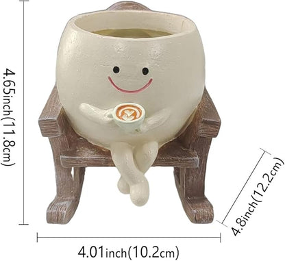 Smiley Flower Pot, Sitting Rocking Chair Relax, for Succulent Plant Pot, Suitable for Indoor and Outdoor, Gifts for Friends and Christmas, with Drainage Holes