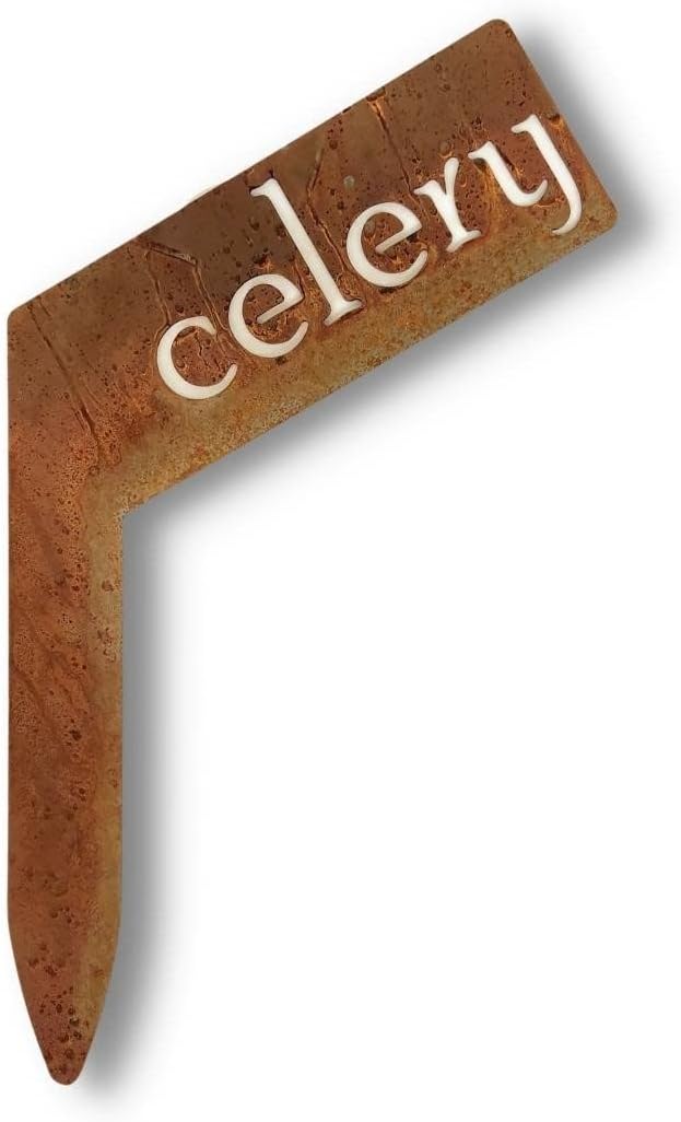 Planter Size Small Metal Garden Plant Vegetable Flower or Herb Markers 13.5 Inches Tall (celery, Naturally Rusted)