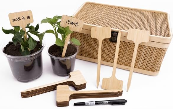 KINGLAKE 50 Pcs Bamboo Plant Labels,7 Inch Tall Plant Tags Labels,Nursery Garden Labels Markers Tags for Plants Outdoor Garden Waterproof Plant Name Tags with Marking Pen