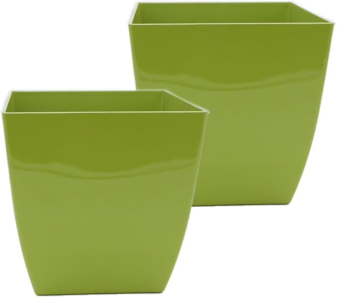 The HC Companies Aria Self Watering Square Plant Pot w/Drainage - Planters for Outdoor Plants & Indoor Plants - Lightweight & UV-Resistant Plastic Pots for Plants (6" Glossy Green, Pack of 2)