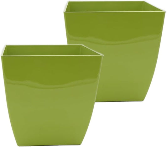 The HC Companies Aria Self Watering Square Plant Pot w/Drainage - Planters for Outdoor Plants & Indoor Plants - Lightweight & UV-Resistant Plastic Pots for Plants (6" Glossy Green, Pack of 2)