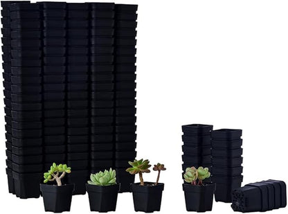 BangQiao 200 Pack 1.95 Inch Tiny Black Plastic Square Nursery and Seedling Pot, Mini Transplant Seed Starter Planter with Drain Hole for Germination, Herb, Succulent