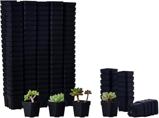 BangQiao 200 Pack 1.95 Inch Tiny Black Plastic Square Nursery and Seedling Pot, Mini Transplant Seed Starter Planter with Drain Hole for Germination, Herb, Succulent