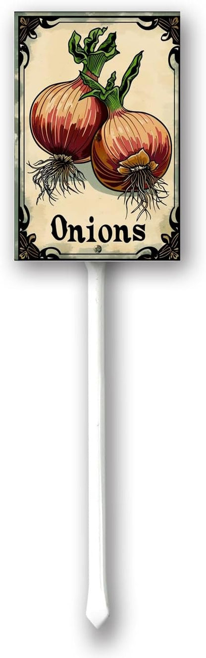 Uptell Vegetable Garden Onions Yard Sign Label With Stake Plant Markers For Outdoor Plants Waterproof 7x8.8inch Nursery Garden Outdoor Sign
