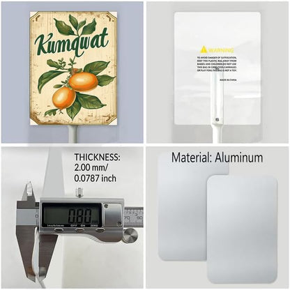 Uptell Vintage Aluminum Kumquat Fruit Signs Yard Sign with Stake for Garden Fruit Garden Label Stakes Plant Markers for Outdoor Plants Waterproof 7x8.8 inch