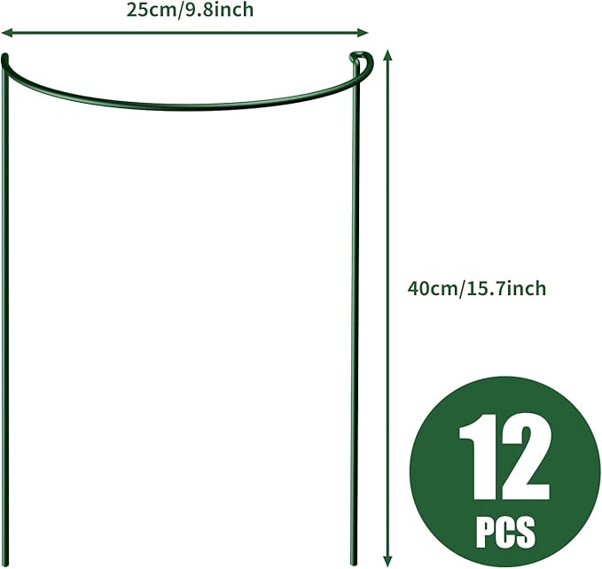 12 Pack Plant Support Stakes,4mm Thick Metal Peony Support,Plant Cage with Twist Ties and Plant Labels,15.7 Inch Plant Supports for Outdoor and Indoor Plants Peony,Tomato,Hydrangea,Rose,Vine