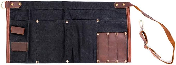 Luchuan Waterproof Waxed Canvas Tool Apron With the Adjustable Genuine Leather Belt (Black)
