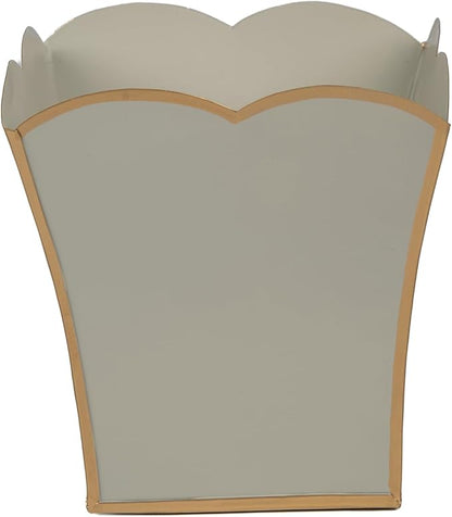 Jaye's Studio Decorative Square Cachepot, Modern Scalloped Metal Planter - Floor, Tabletop, Porch & Window Planter for House Decor (Taupe, 6")