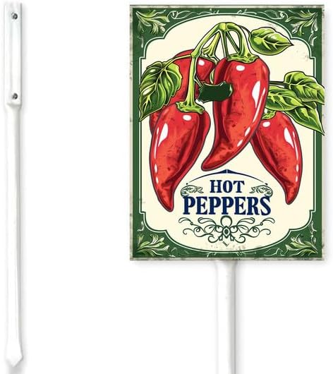 Bidesign (8X12) IN Hot Peppers Aluminum Vegetable Garden Sign With Stake Plant Marker Vegetable Garden Stake With Vegetable Name For Nursery Vegetable Garden Fence Decoration Outdoor