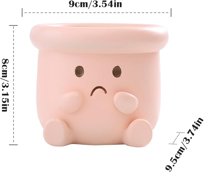 Cute Face Planter Pot, Small Resin Head Planters for Indoor Plants, Funny Smiling Face Flower Pot Succulent Planter with Drainage Hole, Gift IdeaI for Birthday Christmas (Pink)
