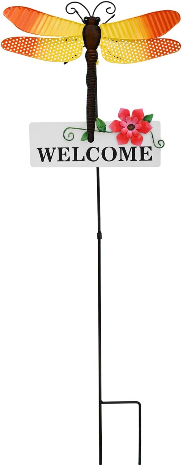 Morning View Dragonfly Garden Stakes Decorative Metal Insect Yard Stake Outdoor Spring Lawn Ornaments Yard Art Patio Pathway Flower Pot Outside 30 Inch Tall
