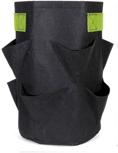 247Garden 5-Gallon Strawberry Fabric Pot +8 Mini Pockets w/Green Handles (260GSM, Black, 15H X 10D)